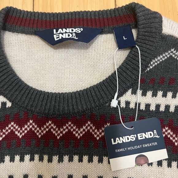Land’s End Holiday Polar Bear Snowflake Knit Sweater Size L 💯 Cotton NWT - Picture 5 of 6